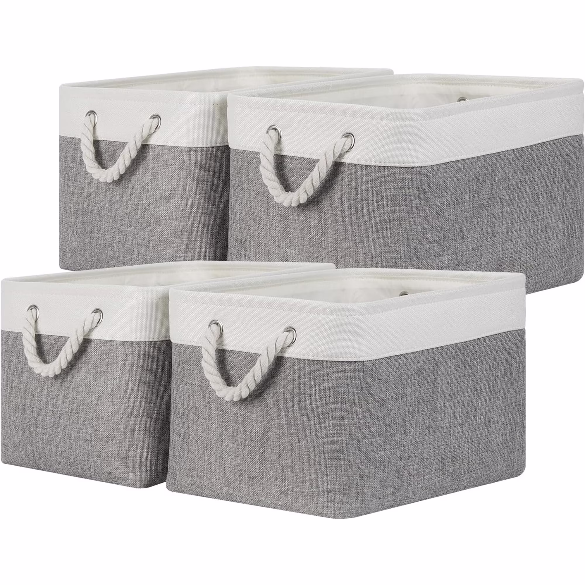 Storage Baskets 4Pack Fabric Storage Bins Clothes Baskets with Rope Handle, Decorative Basket for Gift, Baskets for Storage, Blankets(White&amp;Gray