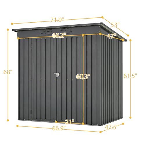 6x4 ft Small Outdoor Metal Storage Shed with Floor Frame & Lockable Door, Heightened Entry Garden Tool Shed for Backyard, Durable Galvanized Steel