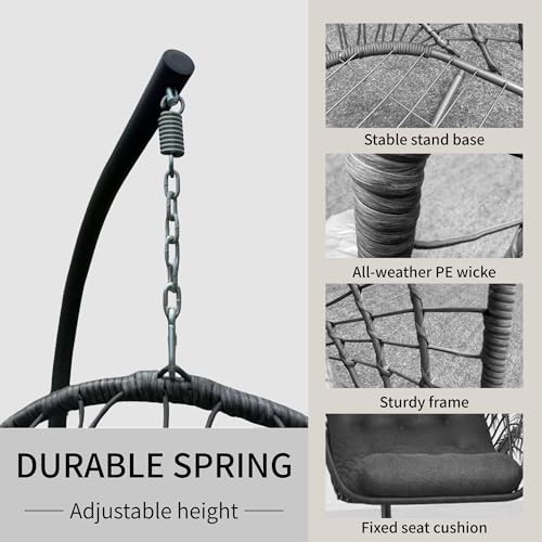 Hanging Egg Chair with Stand Indoor Outdoor, Foldable Rattan Wicker Hammock Egg Swing Chair for Bedroom Porch Patio Garden, Thickened Cushion