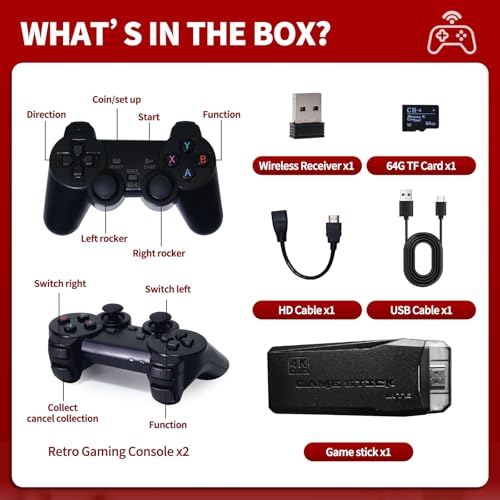 Wireless Retro Game Console, Video Game Console with Built-in 9 Emulators, 20,000+ Games, 4k Hdmi Output, and 2.4GHz Wireless Controller