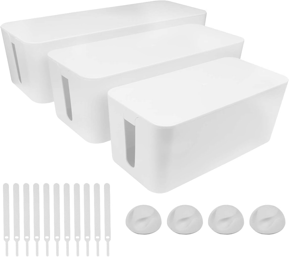 Cable Management Box Set 3 Size Cable Organizer Box to Hide Wires Power Strips Electrical Cord from TVs Computers
