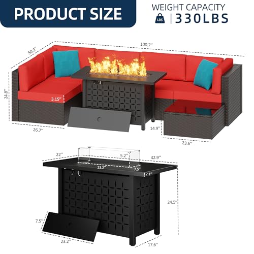 Vongrasig 6 Pieces Outdoor Patio Furniture Set, PE Wicker Rattan Sectional Sofa Patio Conversation Sets with Coffee Table for Garden, Backyard