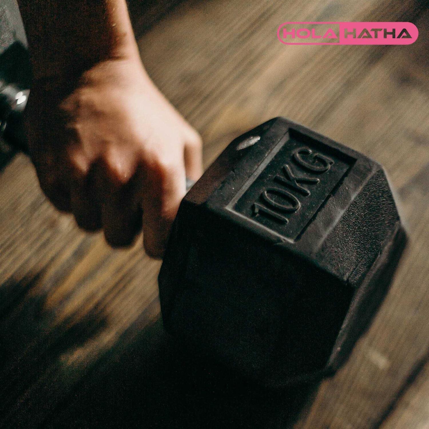 HolaHatha Hexagonal Dumbbell Free Hand Weight Set w/Rack - Sports Supplies Online Store