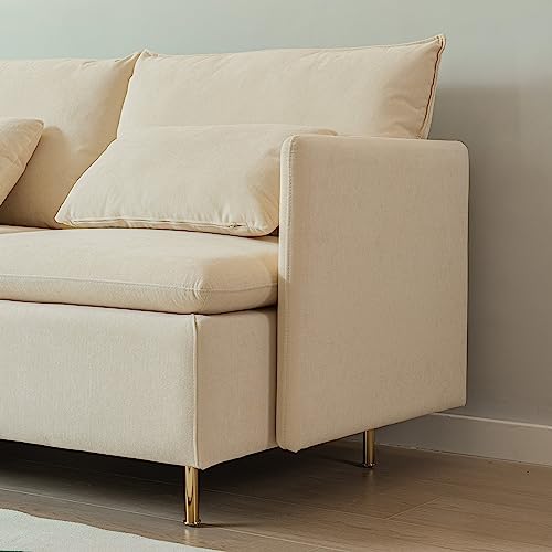 90.9 in L-Shaped Sectional Sofa, Cotton Linen 3-Seater Modular Modern Sofa Corner Couch with 3 Throw Pillows for Living Room, Bedroom