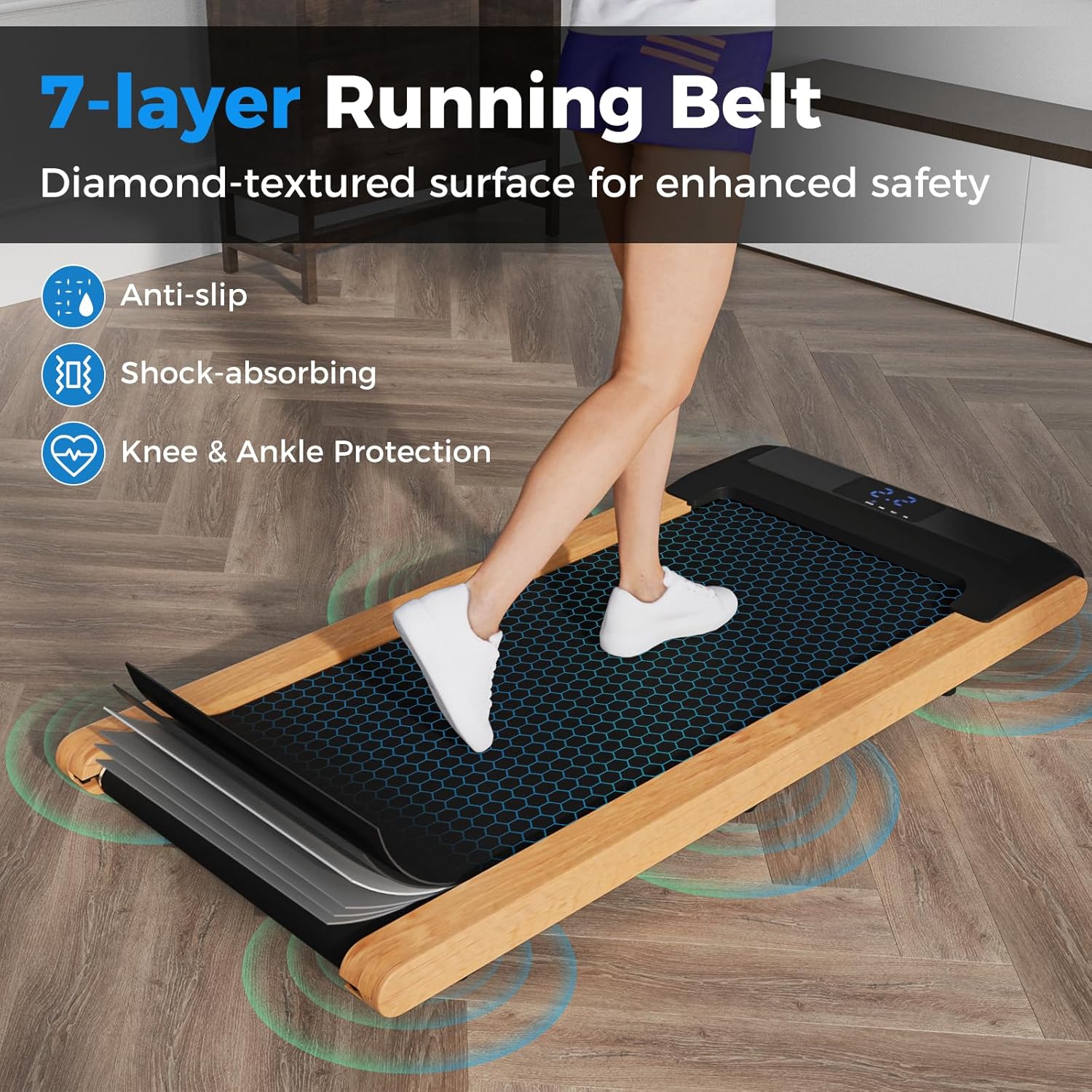 Goplus Walking Pad, Wooden Under Desk Treadmill for Home Office, Portable Walking Pad Treadmill with Remote Control, APP Control and LED Display