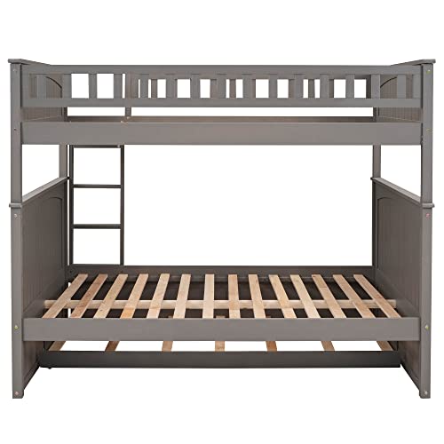 Ball & Cast Twin-Over-Twin Bunk Bed with Twin-Size Trundle and 3 Storage Stairs,Wood Bunkbed w/Full-Length Guardrails,Slat Support