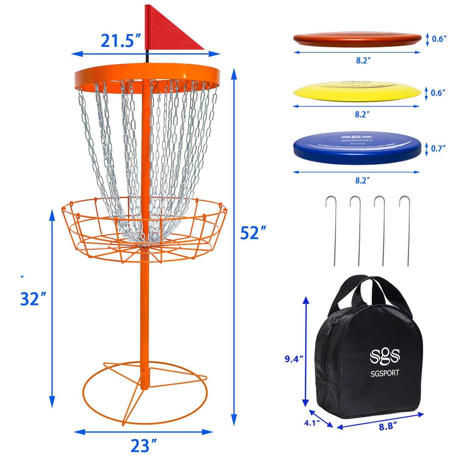 SGSPORT Disc Golf Basket with Discs Portable Disc Golf Target with Heavy Duty 24-Chains Disc Golf Course Basket - Sports Supplies Online Store