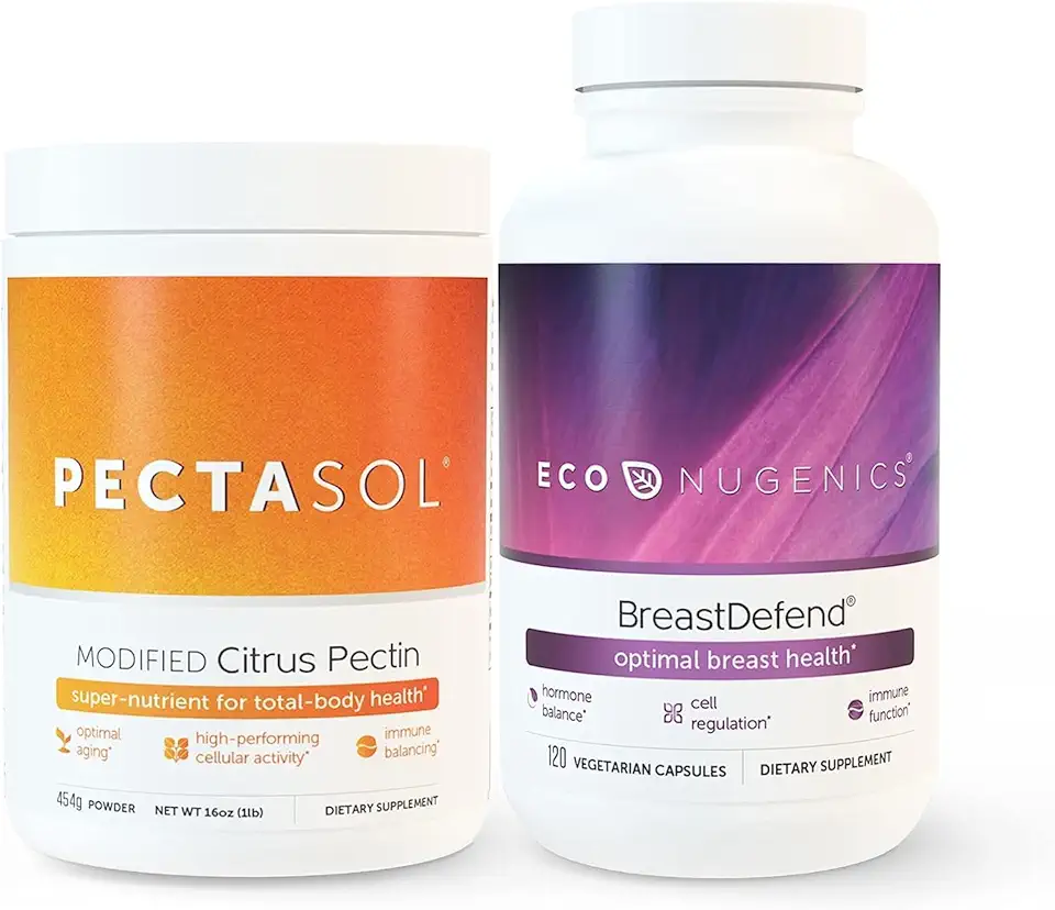 EcoNugenics Promotes Breast Health & Cellular Support - BreastDefend 120 Capsules + PectaSol-C Modified Citrus Pectin 454 Grams Bundle