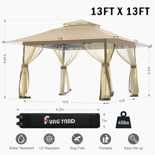 Outdoor Pop Up Gazebo 10x10 - Instant Canopy Tent with Mosquito Nettings