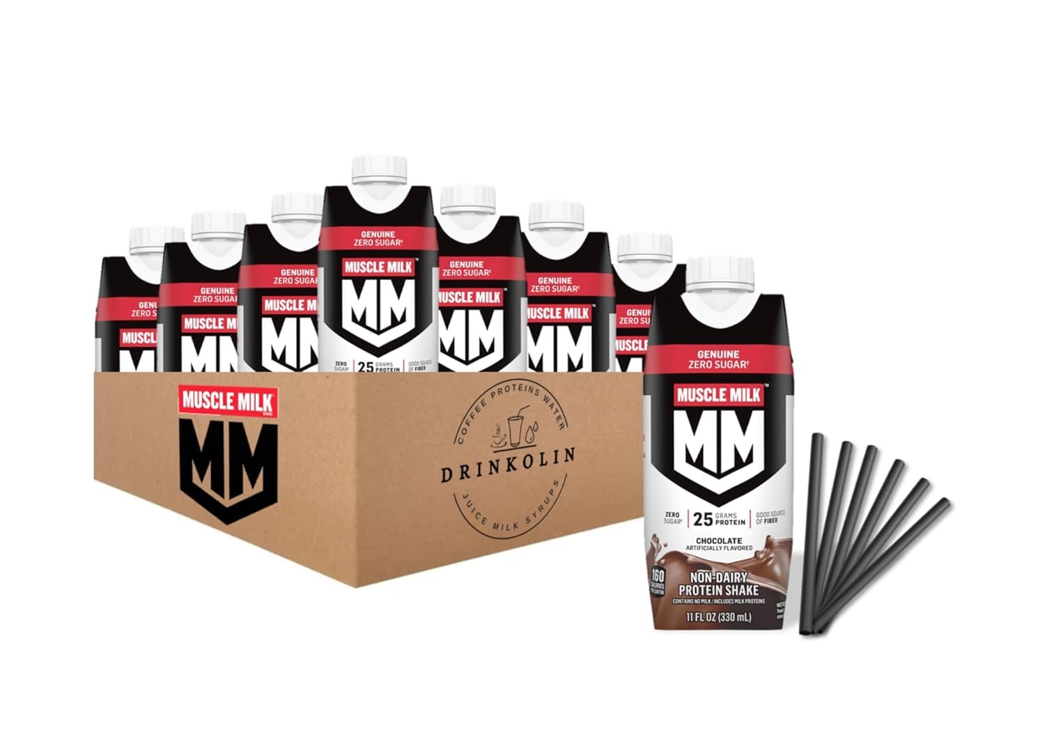 Muscle Milk Genuine Protein Shake, Chocolate, 25g Protein, Zero Sugar, Calcium, Vitamins A, C & D, 5g Fiber, Energizing Snack Genuine Protein Shake