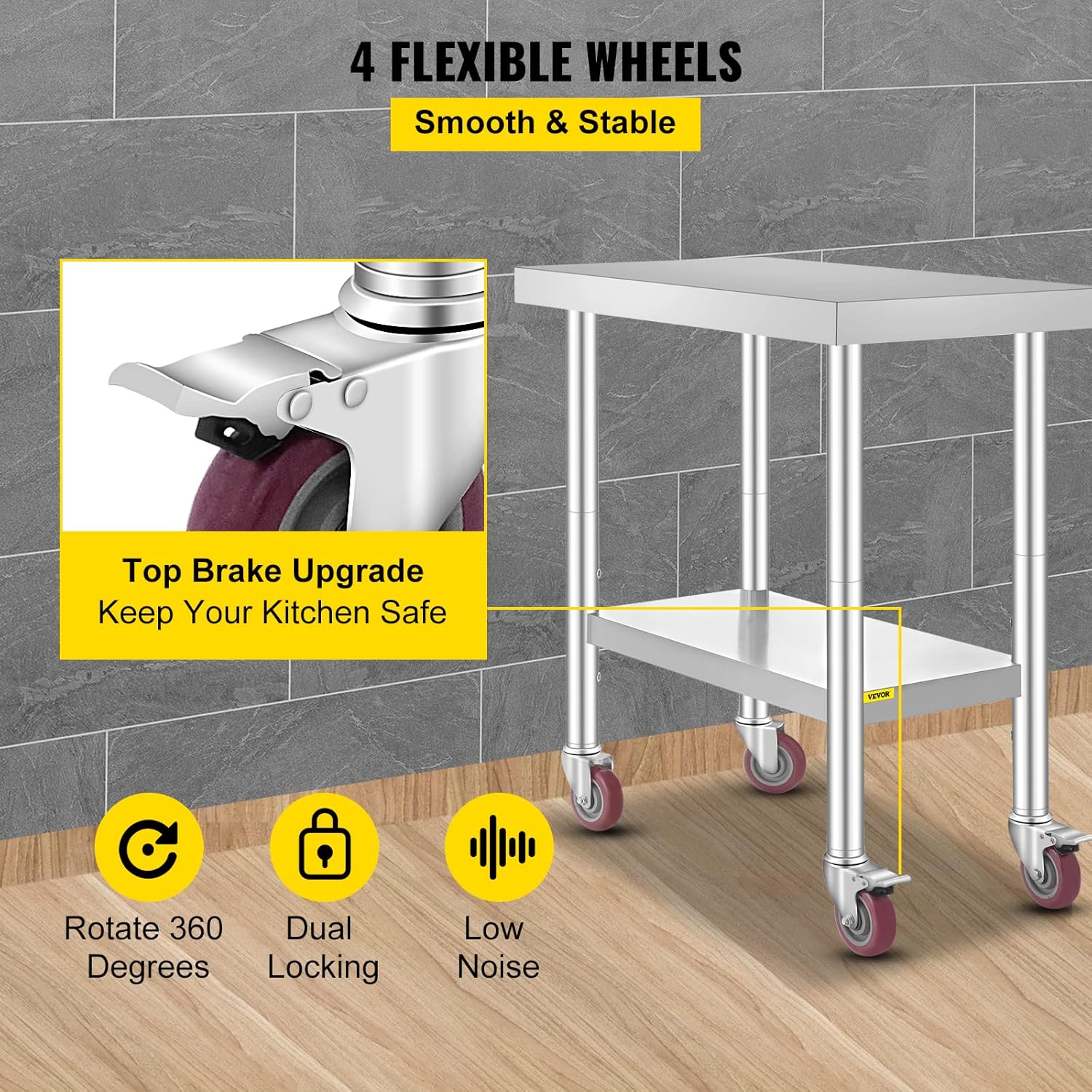 Mophorn Stainless Steel Work Table with Wheels 24 x 30 Prep Table with casters Heavy Duty Work Table for Commercial Kitchen Restaurant Business (24 x