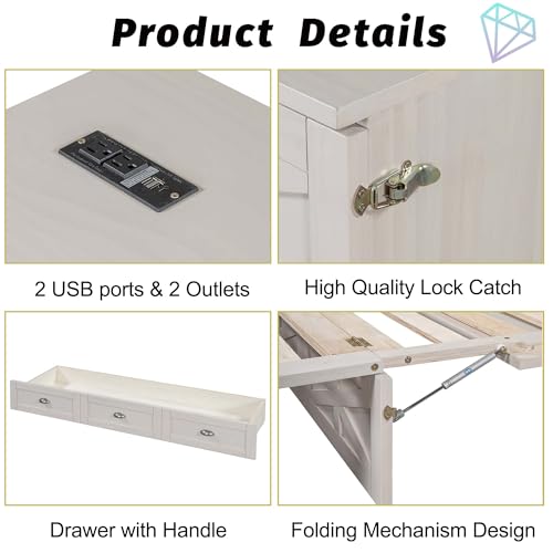 MERITLINE Full Size Murphy Bed with Large Storage Drawer