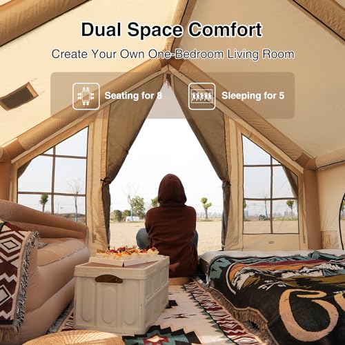 2025 Upgraded Waterproof Inflatable Camping Tent, Large Blow-Up Air Tent, No Assembly Needed Luxury Glamping House, Oxford Fabric