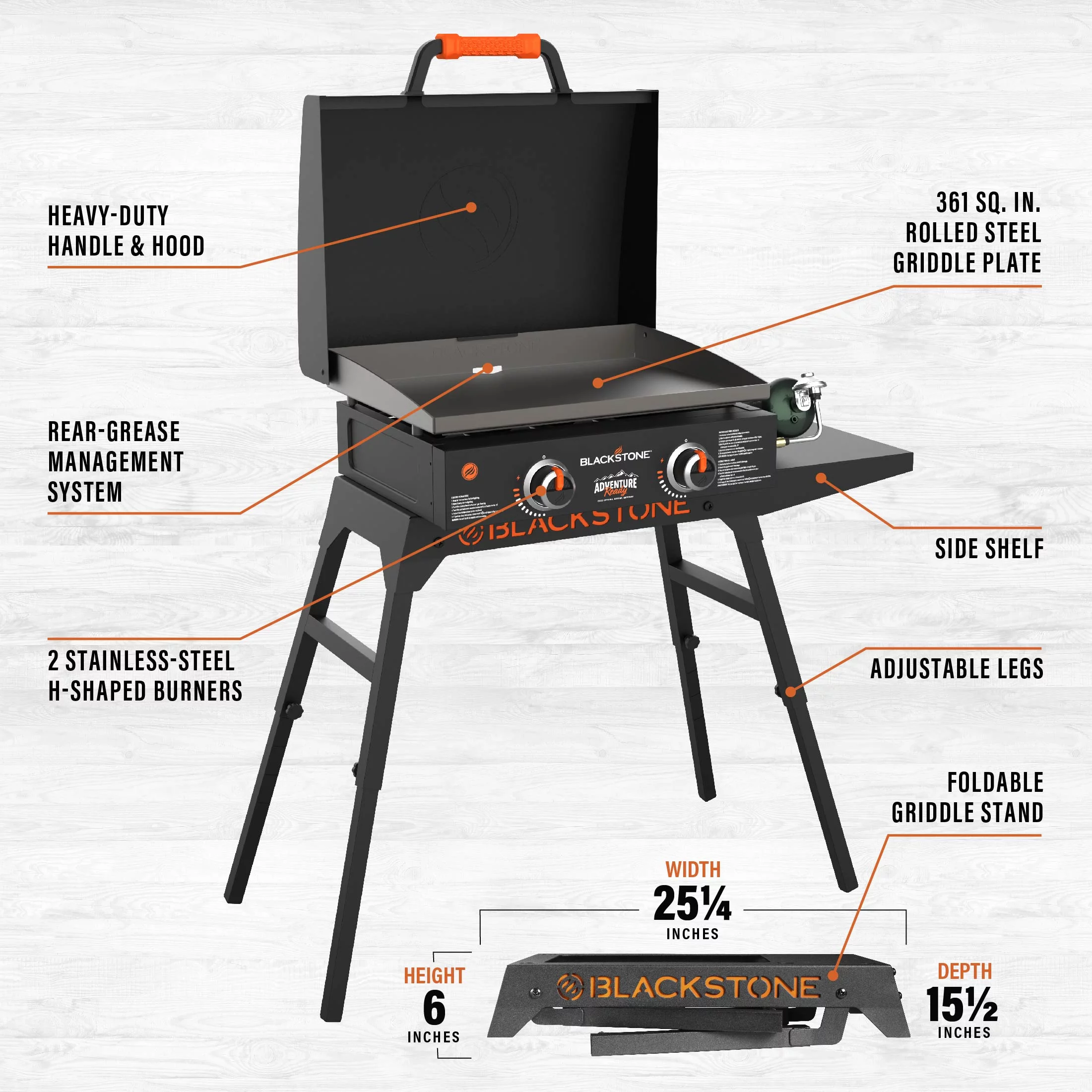 Blackstone Adventure Ready 22 Propane Griddle with Stand and Adapter Hose