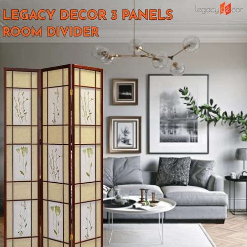 Legacy Decor 3 Panels Room Divider - Portable & Foldable Freestanding Room Privacy Screen - 71” Tall Botanical Floral Dressing Screen