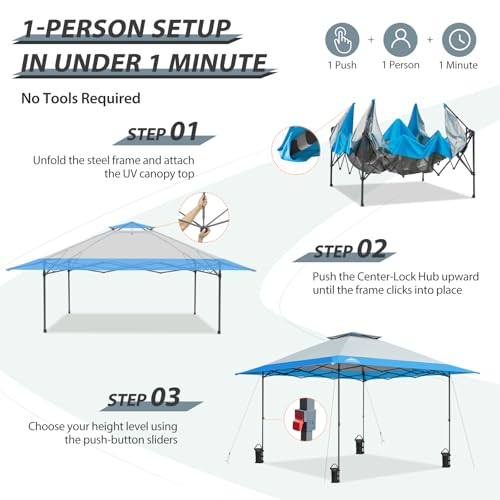 EAGLE PEAK 13x13 Straight Leg Pop Up Canopy Tent Instant Outdoor Canopy Easy Single Person Set up Folding Shelter w/Auto Extending Eaves 169 Square