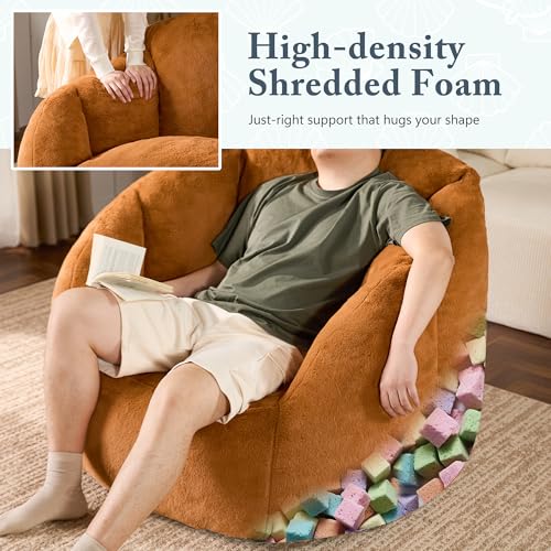 Giant Bean Bag Chair for Adults - Comfy Plush Round Shell Soft Accent Chair, Oversized Cozy Lounge Floor Sofa Reading Chair