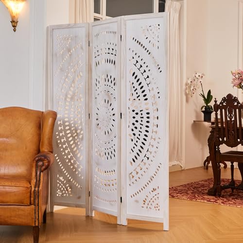 66.9Inch Folding Room Divider, 6 Panels Wood Carved Privacy Screens