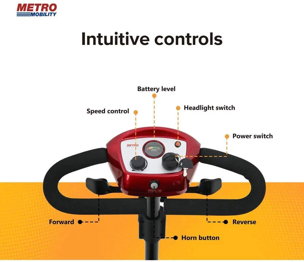 Metro Mobility Elderly Scooter Folding Scooter 4 Wheel Scooter Red
