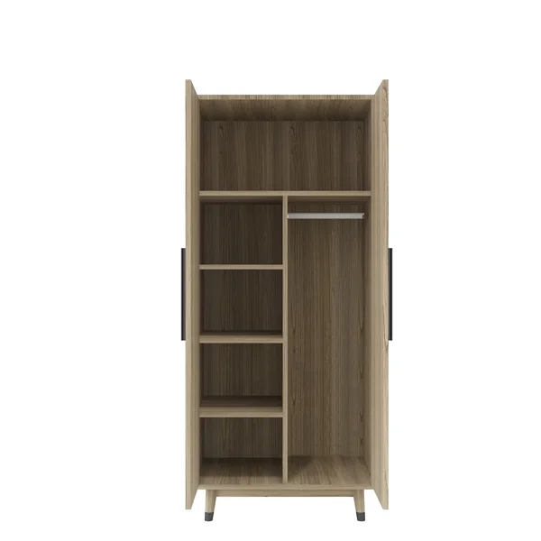 SYTHERS 31.5"L x20.5"W x70.9"H 2 Doors Wardrobe Closet & Cabinet, Functional Clothes Storage with Hanging Rail for Bedroom, Oak Color