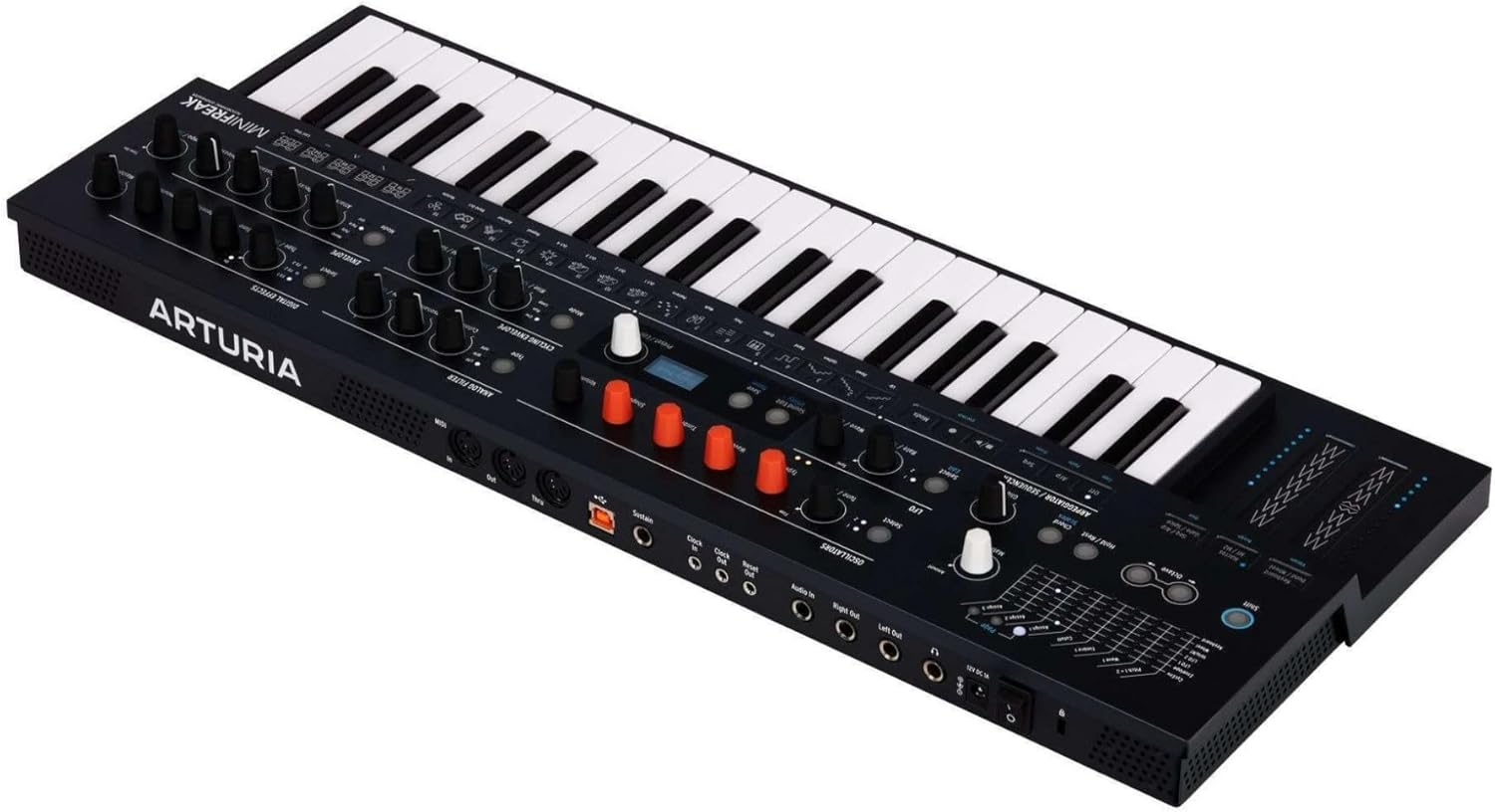 Arturia MiniFreak 37-Key Hybrid Synthesizer Bundle with Closed-Back Headphones, Sustain Pedal, MIDI and 1/4" TRS Cables (7 Items)