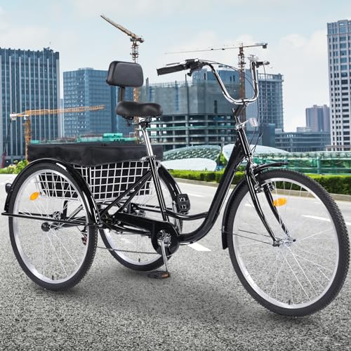 Adult Tricycles, 7 Speed Adult Trikes 26 inch 3 Wheel Bikes, Cruise Bike with Basket for Seniors, Women, Men for Recreation, Shopping, Exercise