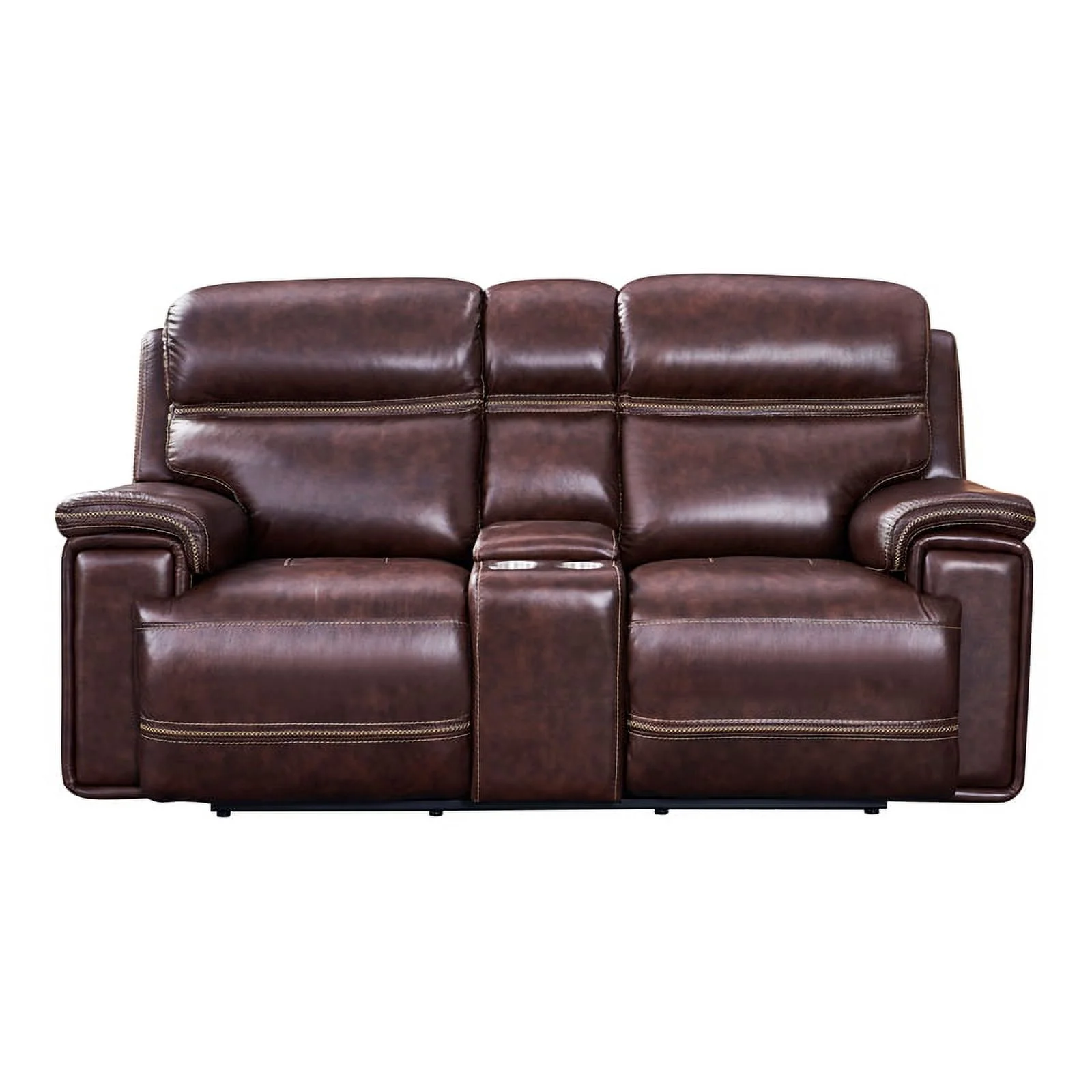 Leather Lusso Gaston Modern Genuine Leather Console Loveseat in Brown