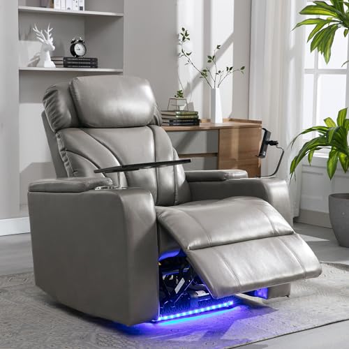 Power Motion Recliner with USB Charging Port and Hidden Arm Storage, Home Theater Seating with Convenient Cup Holder Design,and stereo(grey)