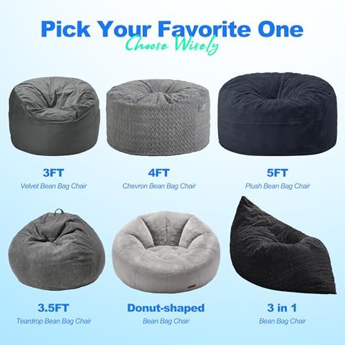 Hobestluk 3 in 1 Bean Bag Chair Giant Bean Bag Chairs Convertible Bean Bag Floor Cushion with Machine Washable Cover