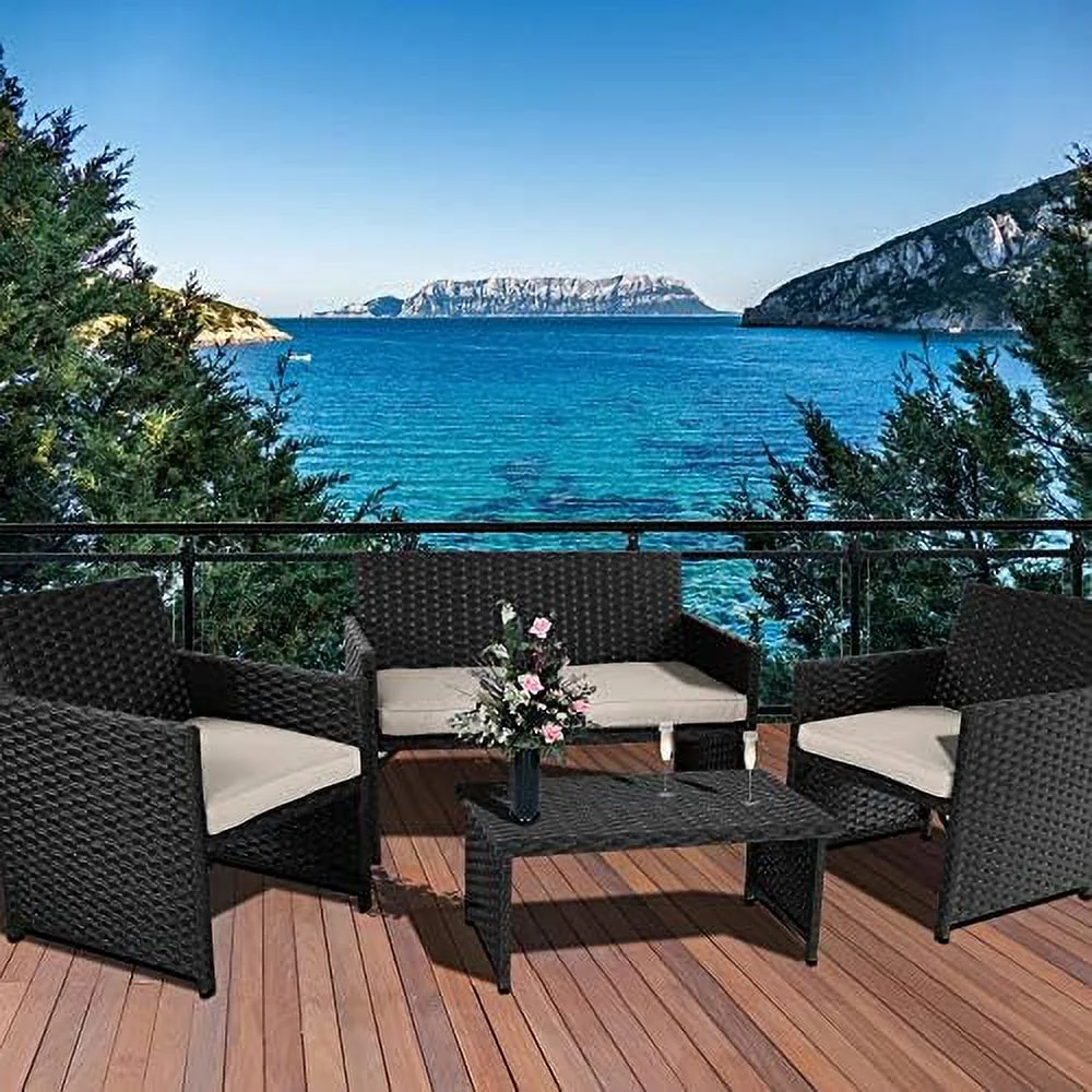 TJUNBOLIFE 3 Piece Patio Set Outdoor  Set Patio Conversation Sets Outdoor Sectional Sofa Patio Loveseat Coffee Table with Non-Slip Cushions  Blue