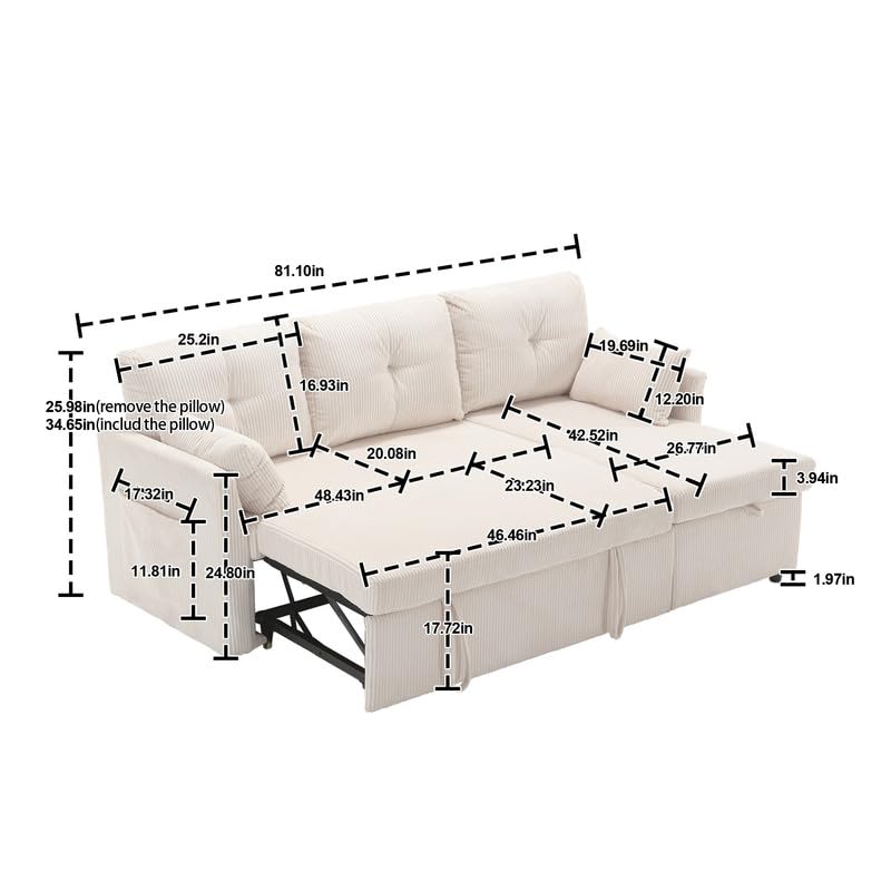 Couches for Living Room, Convertible Sectional Sofa Couch L Shaped Couch with Reversible Chaise & 2 Pillows, Built-in Side Pocket & Handle