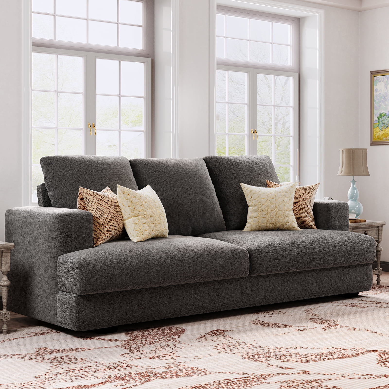 PapaJet 3 Seater Comfy Sofa with Extra Deep Seat, 97" Modern Couches for Living Room, Grey Chenille