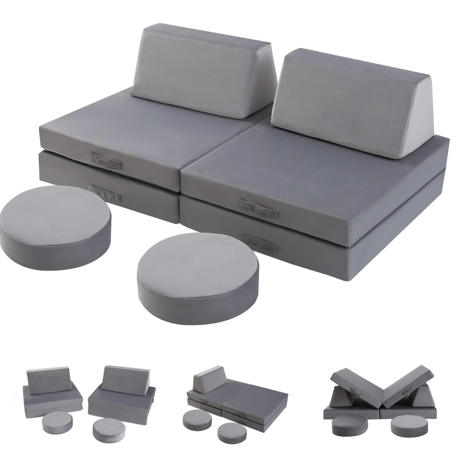 MeMoreCool Kids Couch Sofa Modular Toddler Couch for Bedroom Playroom, 8-Piece Fold Out Couch Play Set for Imaginative Boy Girl