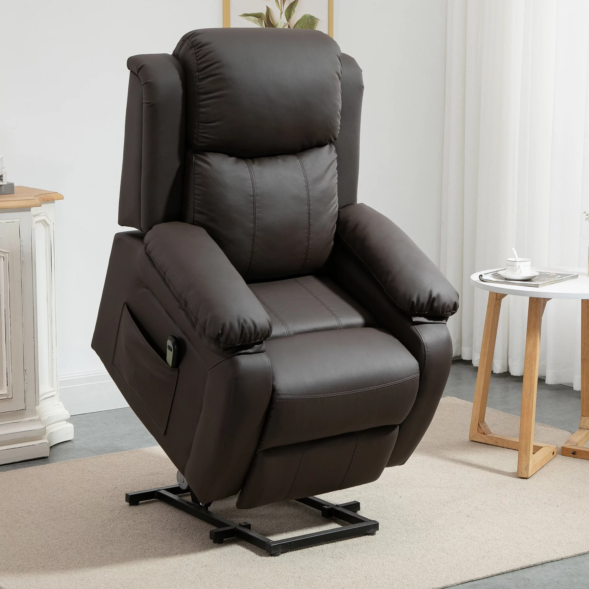 HOMCOM Living Room Power Lift Chair, PU Leather Electric Recliner Sofa Chair for Elderly with Remote Control, 3 Positions, Side Pockets