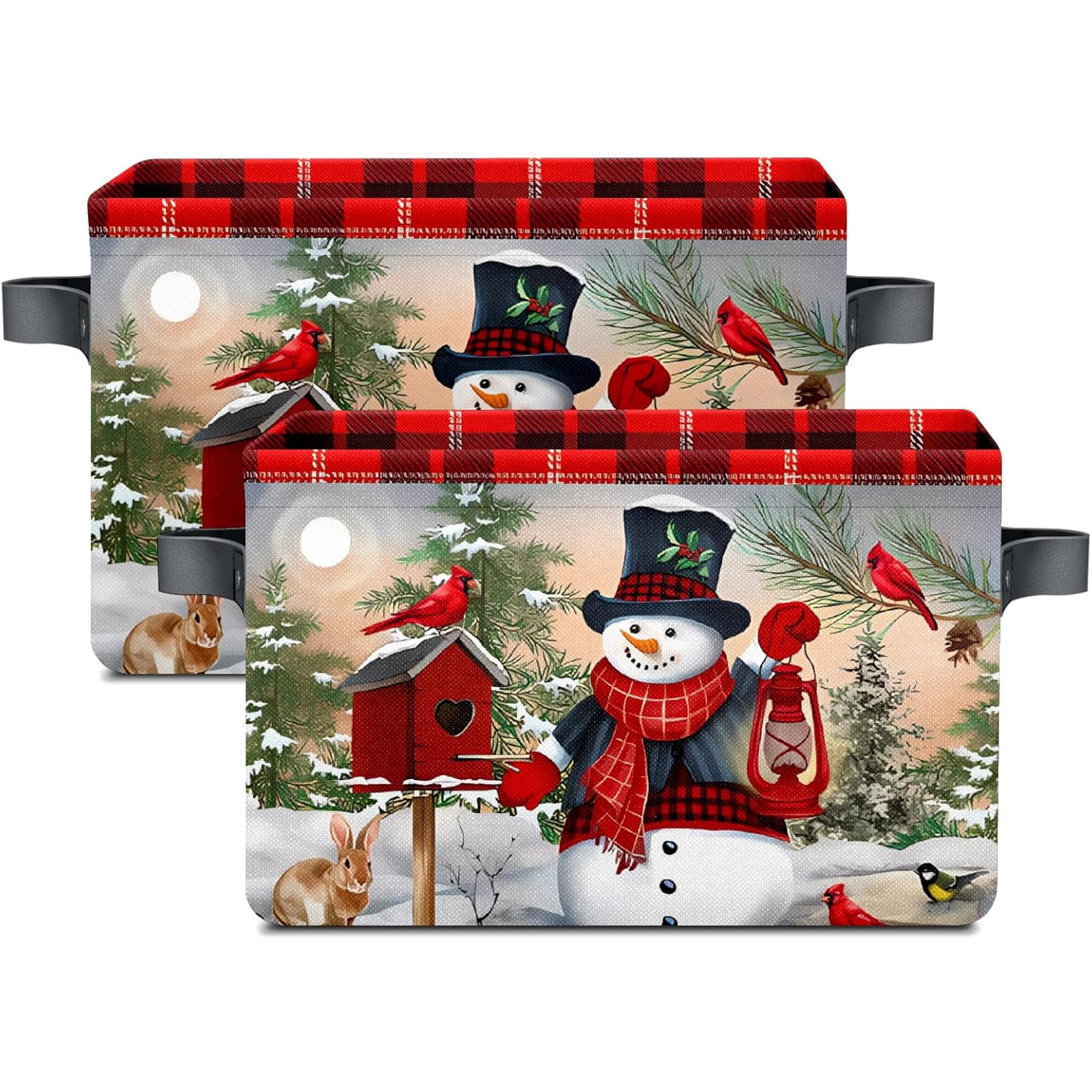 Stybn Christmas Snowman Foldable Baskets Storage Bins with Handles, Christmas Decorative Fabric Storage Basket Shelf baskets 2 2 count
