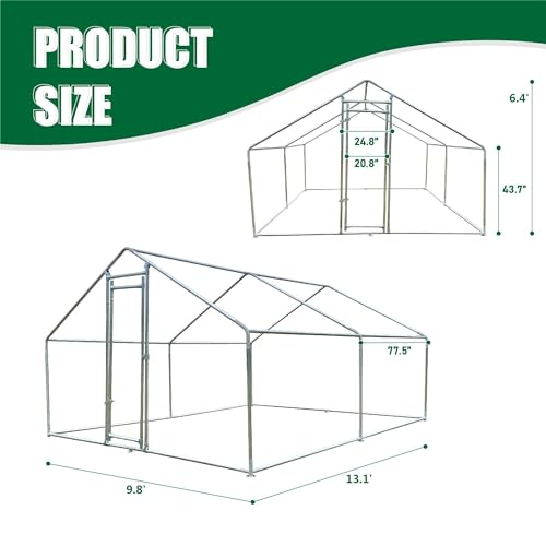 GOWE Large Chicken Coop Metal Chicken Run Walk-in Poultry Cage Spire-Shaped with Waterproof and Anti-Ultraviolet Cover for Backyard and Farm Outside
