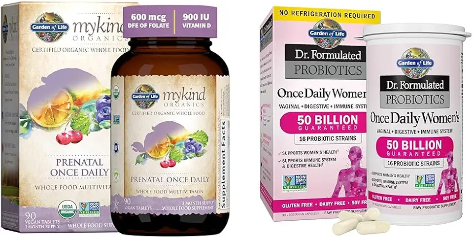 Garden of Life Organics Prenatal Vitamin: Folate for Energy & Healthy Fetal Development &, Dr. Formulated Women's Probiotics Once Daily, 16 Strains