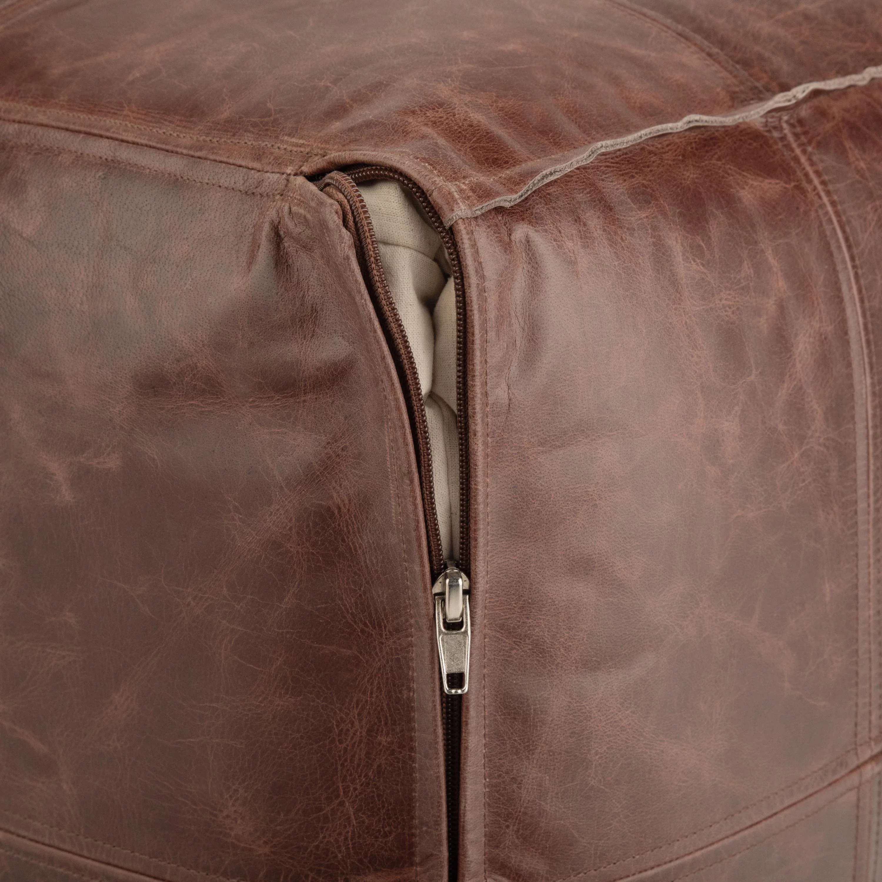 Sheffield Boho Square Pouf in Brown Genuine Leather