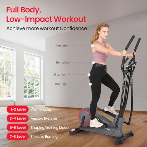 Elliptical Exercise Machine Elliptical Machine for Home with 8 Levels Adjustable Resistance LCD Monitor Pulse Monitor 13IN Stride 300 LBS Weight