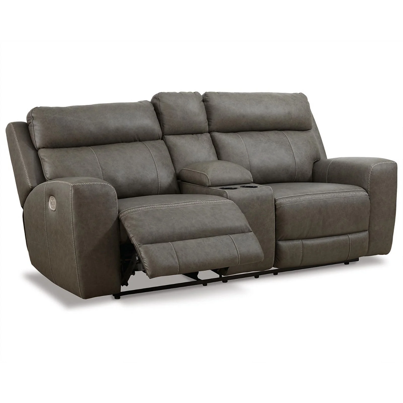 Ashley Furniture Roman Leather Power Reclining Loveseat in Gray