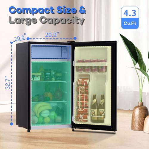 4.3 Cu.Ft Single Mini Refrigerator-Freezer Compartment-Adjustable Thermostat Control-Reversible Doors-Ideal for Dorm, Office, Rv, Garage, Apartment