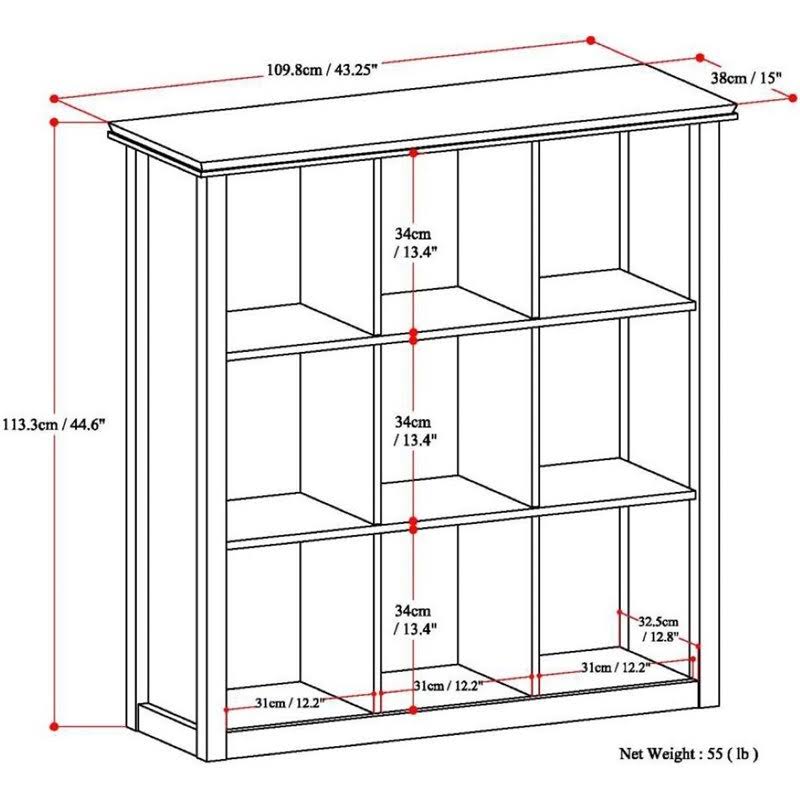 Simpli Home Artisan Solid Wood 45-inch x 43-Inch Contemporary 9 Cube Bookcase and Storage Unit in White