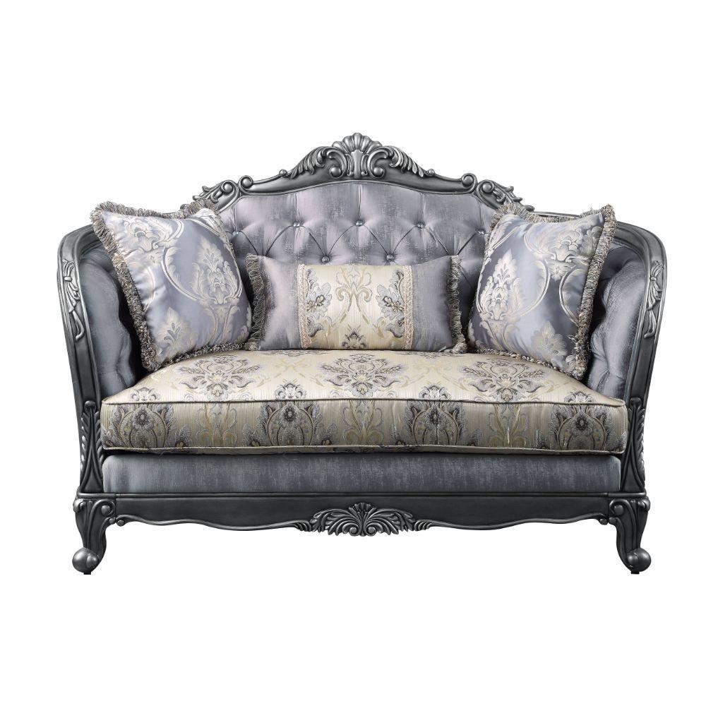 Luxury Lustrous Fabric & Platinum Ariadne Sofa Set 2 Pcs 55345 ACME Traditional