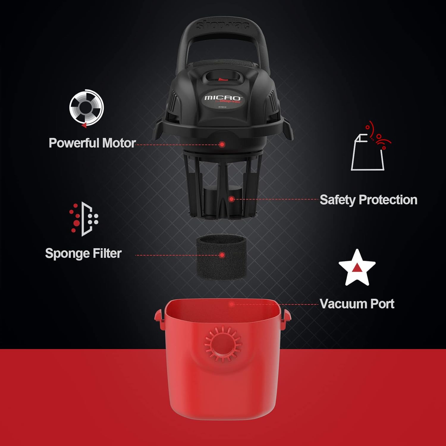 Shop-Vac Micro Wet/Dry Vac, Portable 1 Gallon 1.0 Peak Shop Vacuum with Collapsible Handle and Wall Bracket, 2021000 Pack of 2