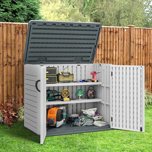 YITAHOME Outdoor Horizontal Storage Sheds w/o Shelf, Weather Resistant Resin Tool Shed, Multi-Opening Door for Storage of Bike, Trash Cans
