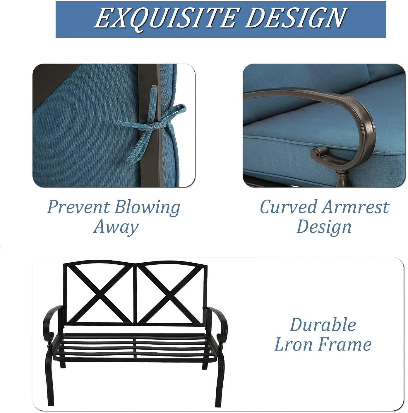SUNCROWN 5-Piece Outdoor Patio Furniture Metal Conversation Set Loveseat and Chairs with Tables, Peacock Blue