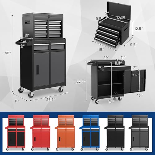 Goplus Rolling Tool Chest, 5-Drawer Tool Box Organizer w/Lockable Wheels & Sliding Drawers & Detachable Top & Adjustable Shelf