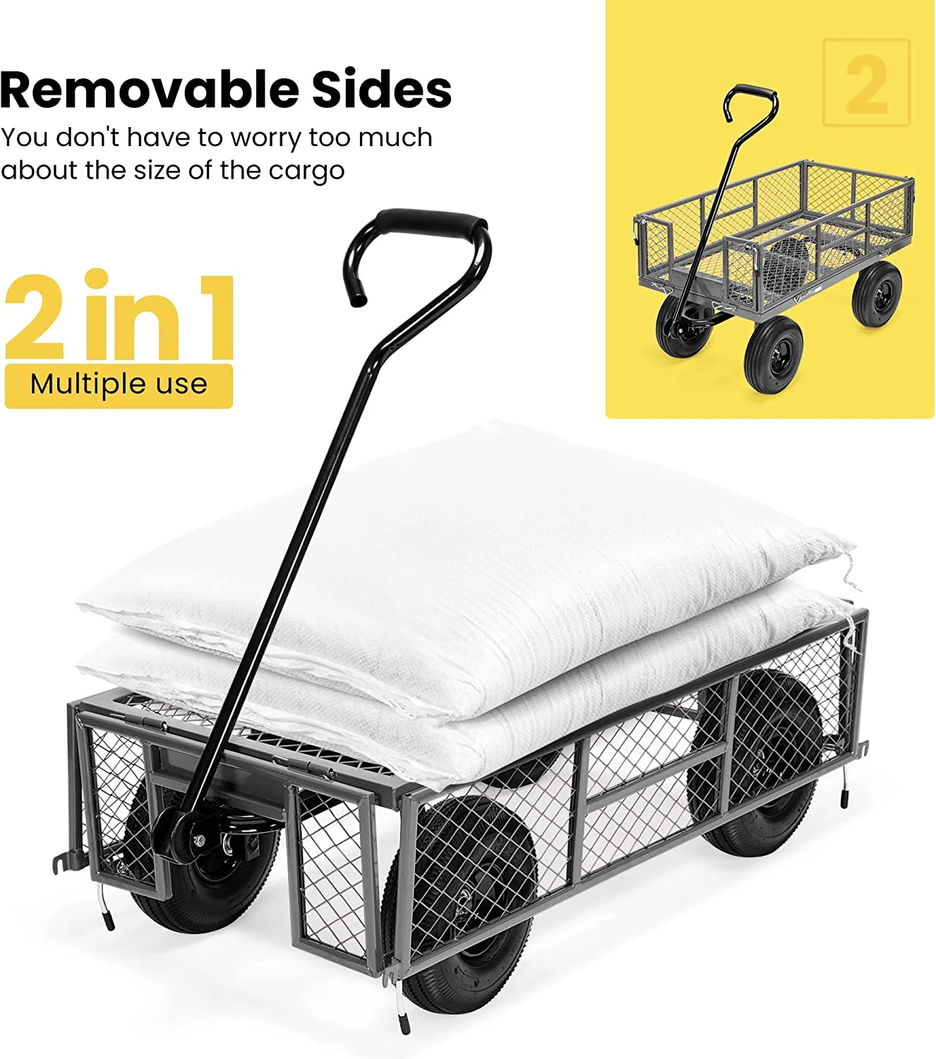 VIVOHOME Heavy Duty Mesh Steel Garden Cart 880 Lbs, Folding Utility Wagon with 10 Inch Wheels, Grey - Curated Treasures Market