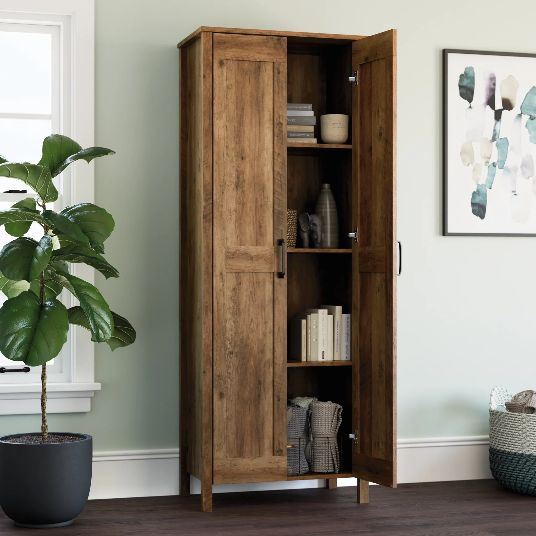 Sauder Two-Door Storage Cabinet, Rural Pine Finish