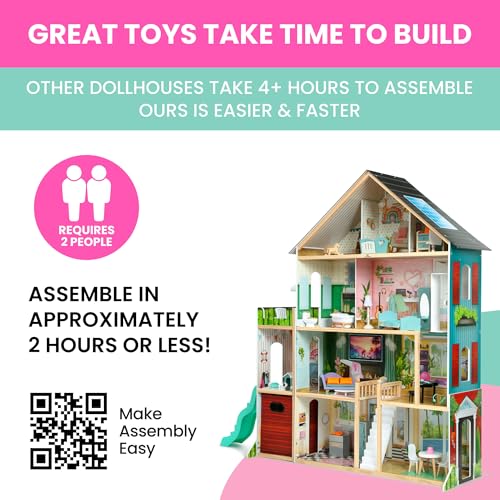 Delta Children Deluxe Maui Dollhouse - Large 4-Story Dollhouse with 12 Rooms Includes 50 Accessories - Working Elevator, Wave Slide, Lights/Sounds